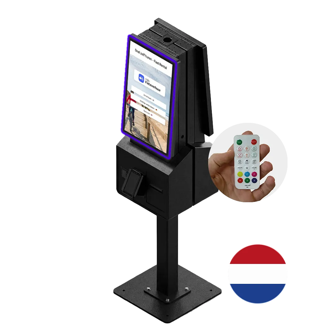 Duo kiosk voor fietsverhuur met twee touchscreens voor gelijktijdig gebruik
