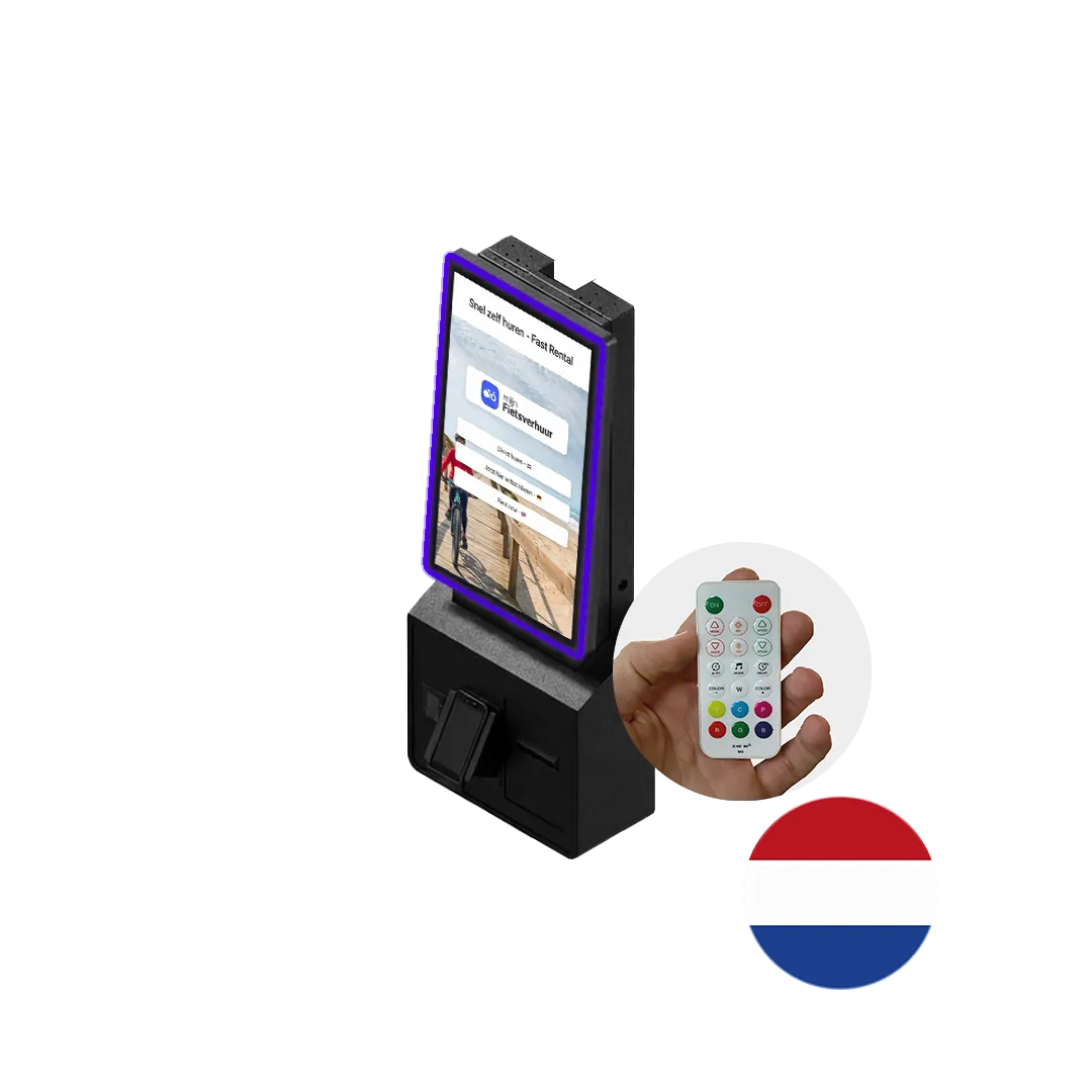 Wandkiosk voor fietsverhuur met touchscreen en betaalmogelijkheden