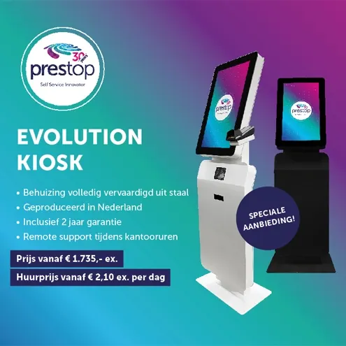 Speciale aanbieding: de Evolution Kiosk voor een scherpe prijs te koop en te huur