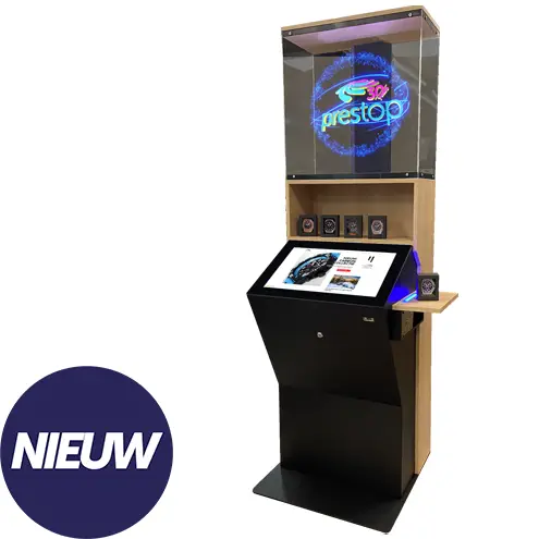 Een revolutie in de retail: Prestop's innovatieve 24-inch kiosk met RFID SiteKiosk en 3D hologram ventilator