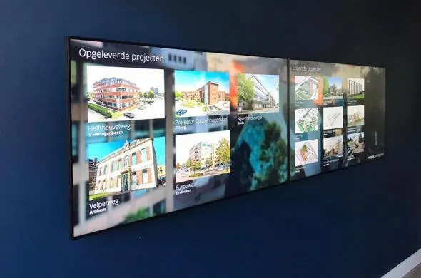 Touch videowall bij Magis Vastgoed als presentatietool